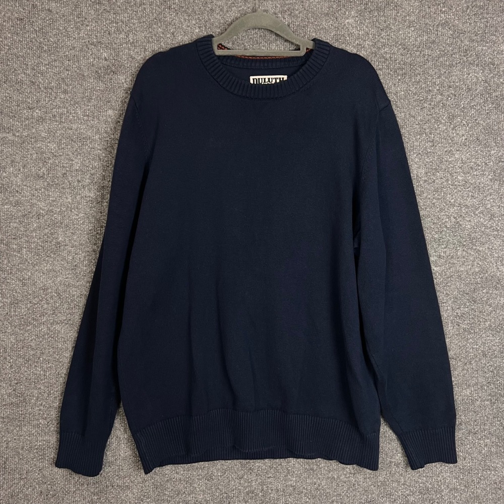 Duluth Trading Co Sweater Mens Large Navy Blue Excellent Crew Neck Cotton Blend